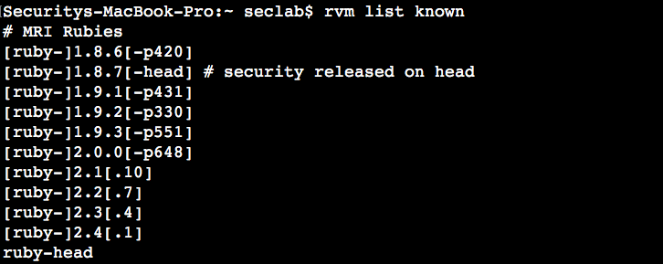 rvm list